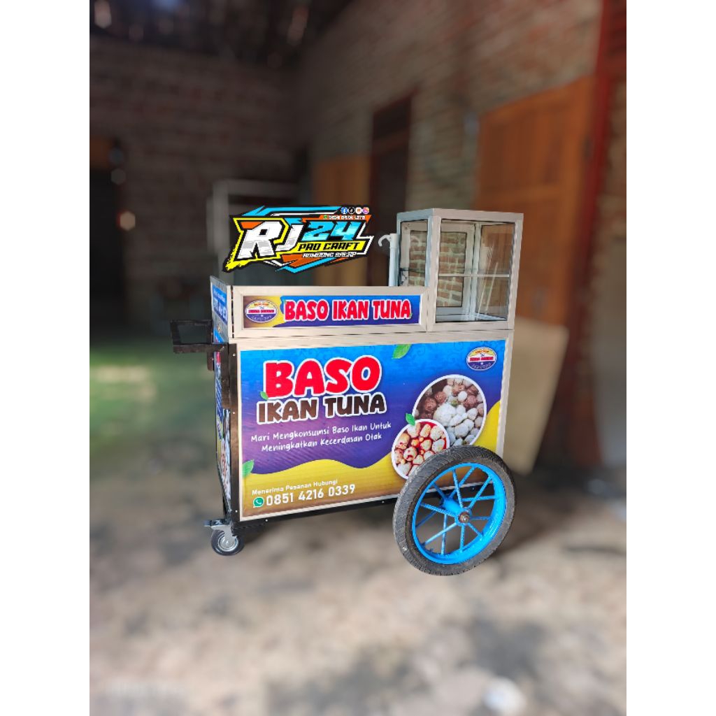 Rombong dorong baso,cilok,dll multifungsi bahan alumunium