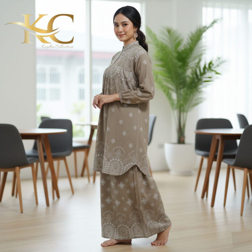 Gamis Wanita Ceruty Babydoll Model Melayu Motif Semi Batik