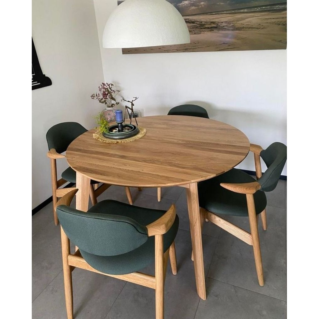 Set Meja Makan Bundar Kayu Jati Minimalis Modern 4 Kursi Jok Busa Empuk