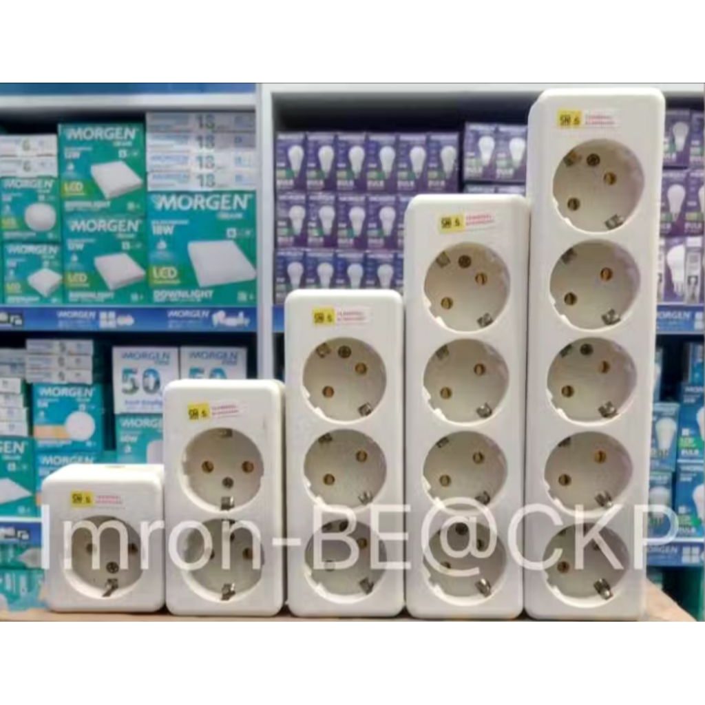 Stop kontak MORGEN 5 Lubang , 4 Lubang , 3 Lubang , 2 Lubang , 1 Lubang , Stop kontak Kuningan , sto