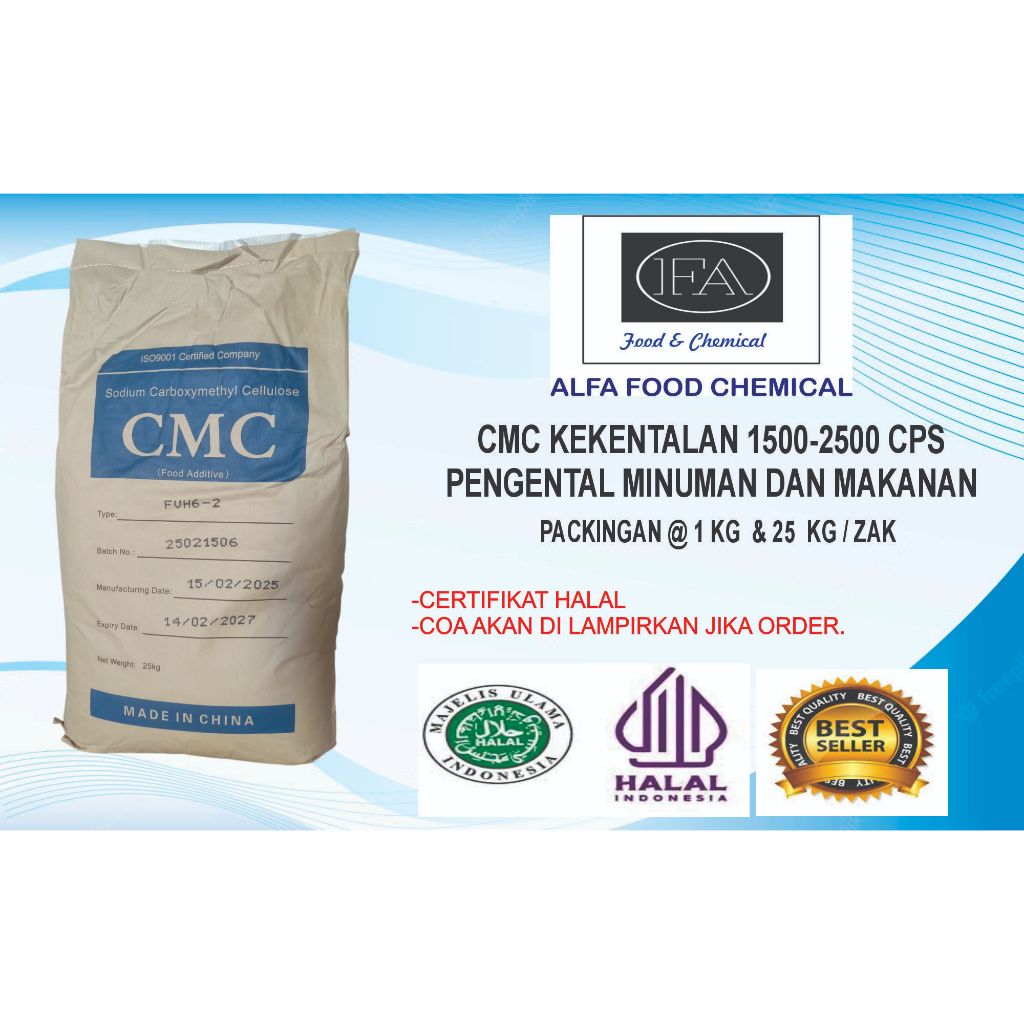 CMC (Carboxymethyl Cellulose) FOOD GRADE/Pengental Minuman dan Makanan  Kekentalan 1500-2500 cps Ber