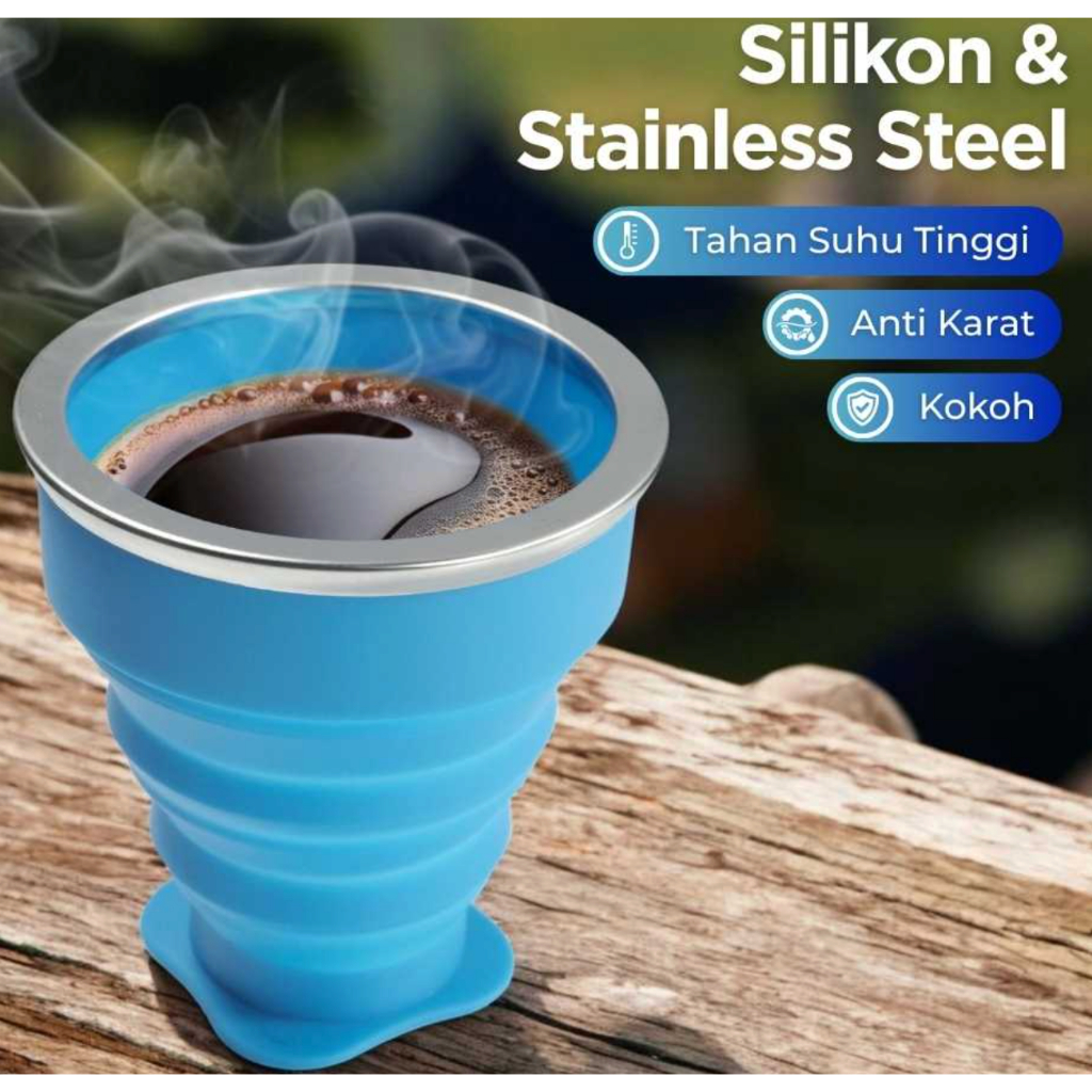 Gelas Lipat Silikon Foldable Cup with Strap 200ml / Gelas Lipat / Gelas lipat Camping / Gelas Lipat 