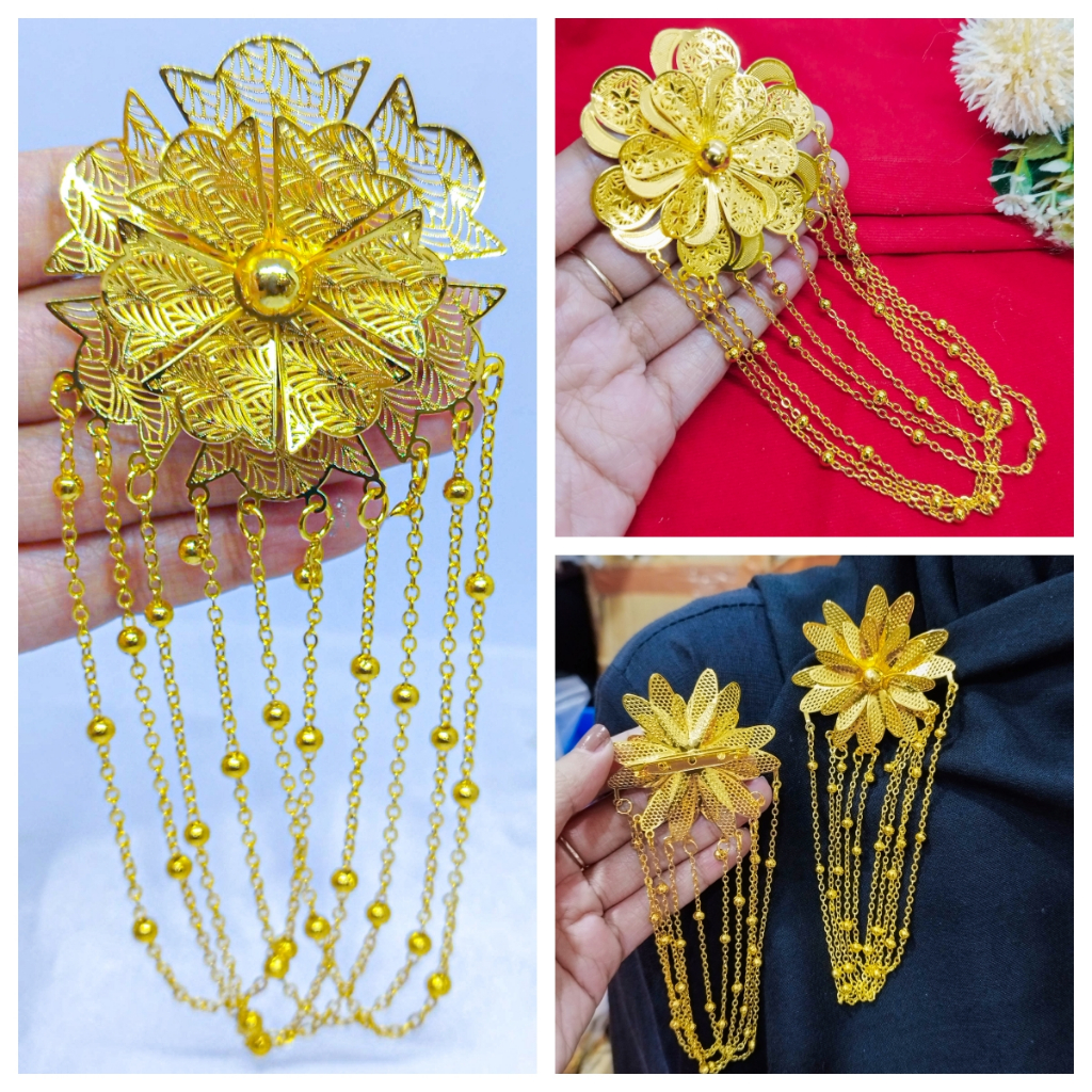 Terbaru Import Bros Pin Pita Rumbai Lapis Emas 24k Bros Kebaya Dubai Bros Pesta Perhiasan Elegant Fa