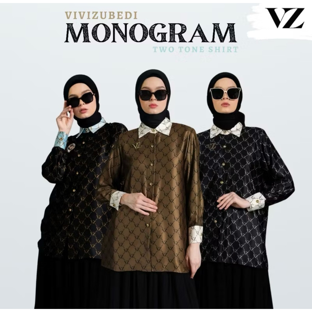 Monogram Two Tone Shirt - Black-Cream-All Size Vivi Zubedi