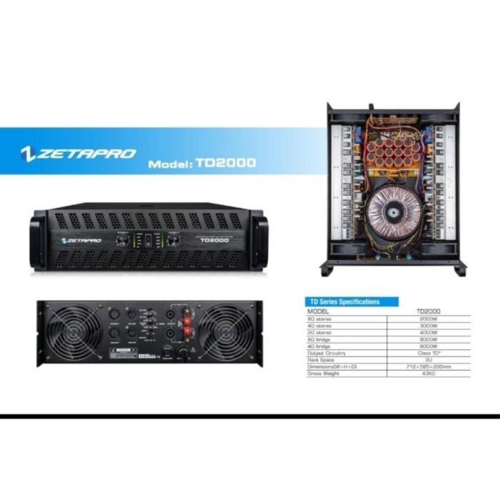 Power Amplifier Zetapro TD2000 / TD 2000 / TD-2000 Original CLASS TD 2 Channel - Spesifikasi