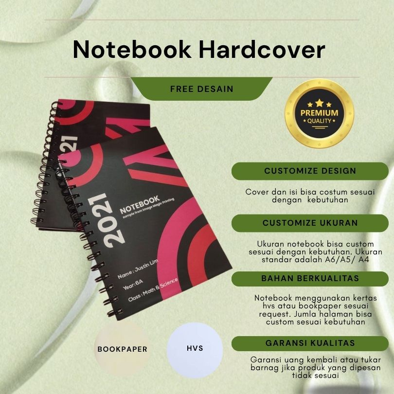 

Notebook Hardcover Spiral | Ukuran A5/A6 | Bisa Custom
