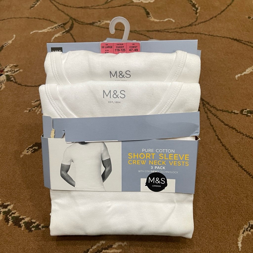 Marks and Spencer SHORT SLEEVE CREW NECK VESTS Pure Cotton 2XL  Baju Bigsize pria