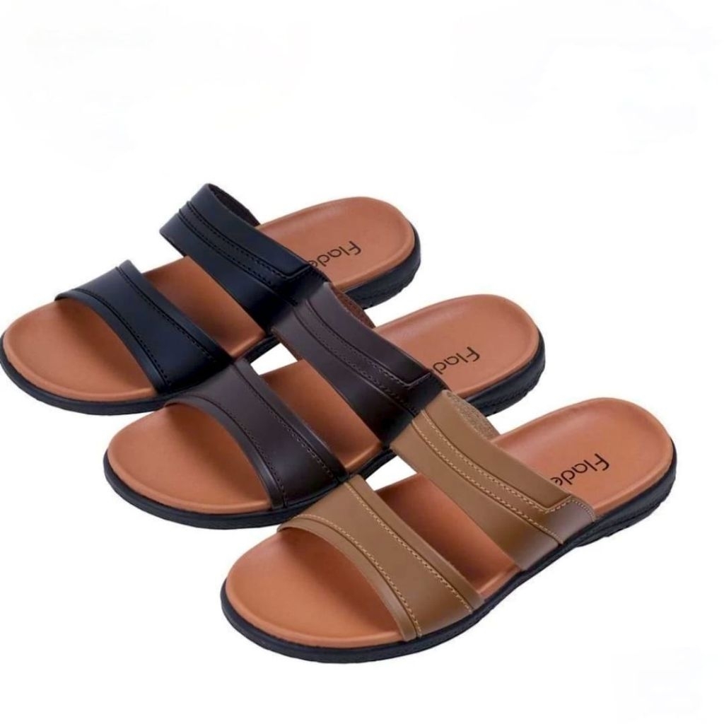 RAMADHAN SALE - Sandal Kulit Pria Fladeo Slop Elegan Kekinian / Sandal Laki-Laki Dewasa Premium Empu