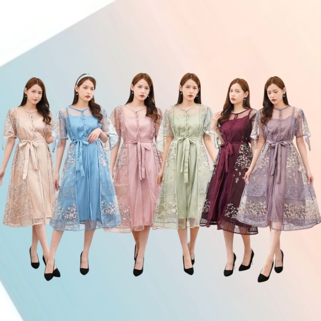 Dress Stecu premium Baju pesta brukat tile remaja wanita terbaru warna burgundy Sage biru denim dust