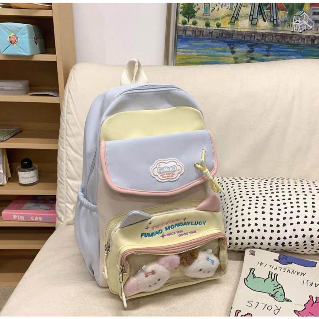 Happy Learning House-Tas sekolah untuk anak perempuan, mahasiswa, siswa sekolah dasar, ransel kecil 