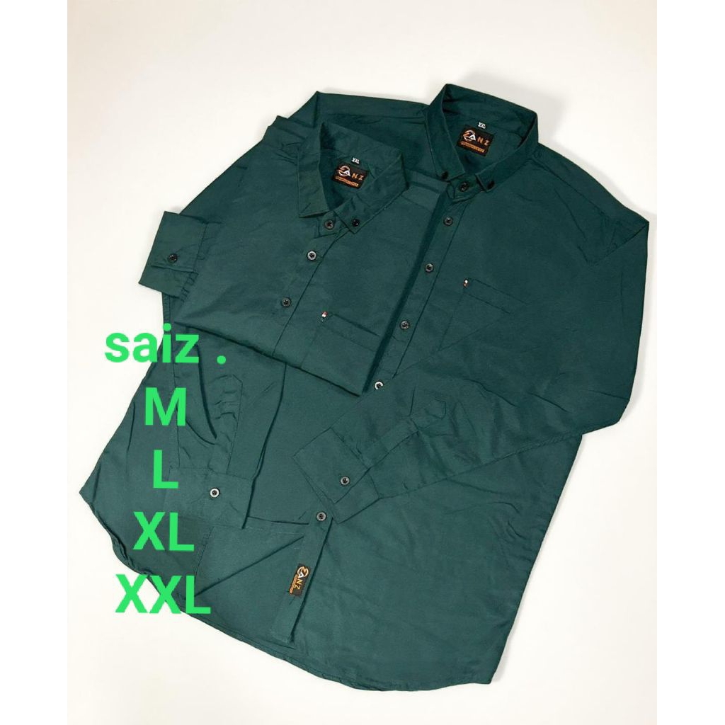 kemeja pria polos emerald green pria/kemeja polos pria warna hijau emerald lengan panjan / hem pria 