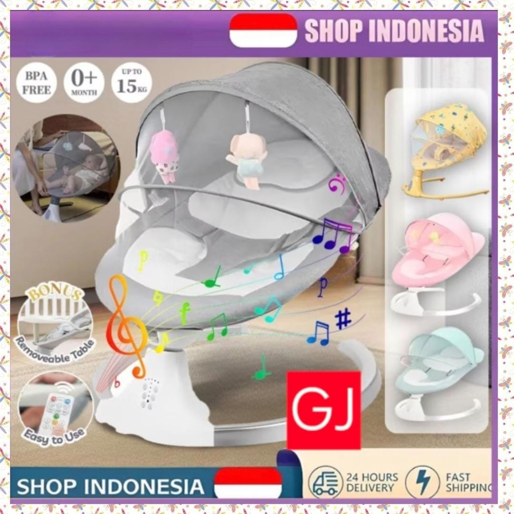 Ayunan Bayi Otomatis Elektrik Baby Swing Listrik Lipat Ayunan Bayi Otomatis lengkap dengan mainan da