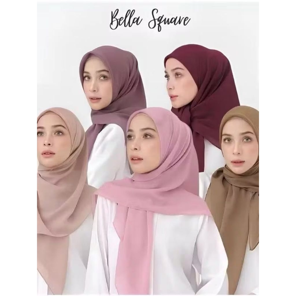 HIJAB SEGIEMPAT BELLA SQUARE KERUDUNG TERMURAH BEST SELLER WARNA HITAM PUTIH NAVY COKLAT TUA MARUN A