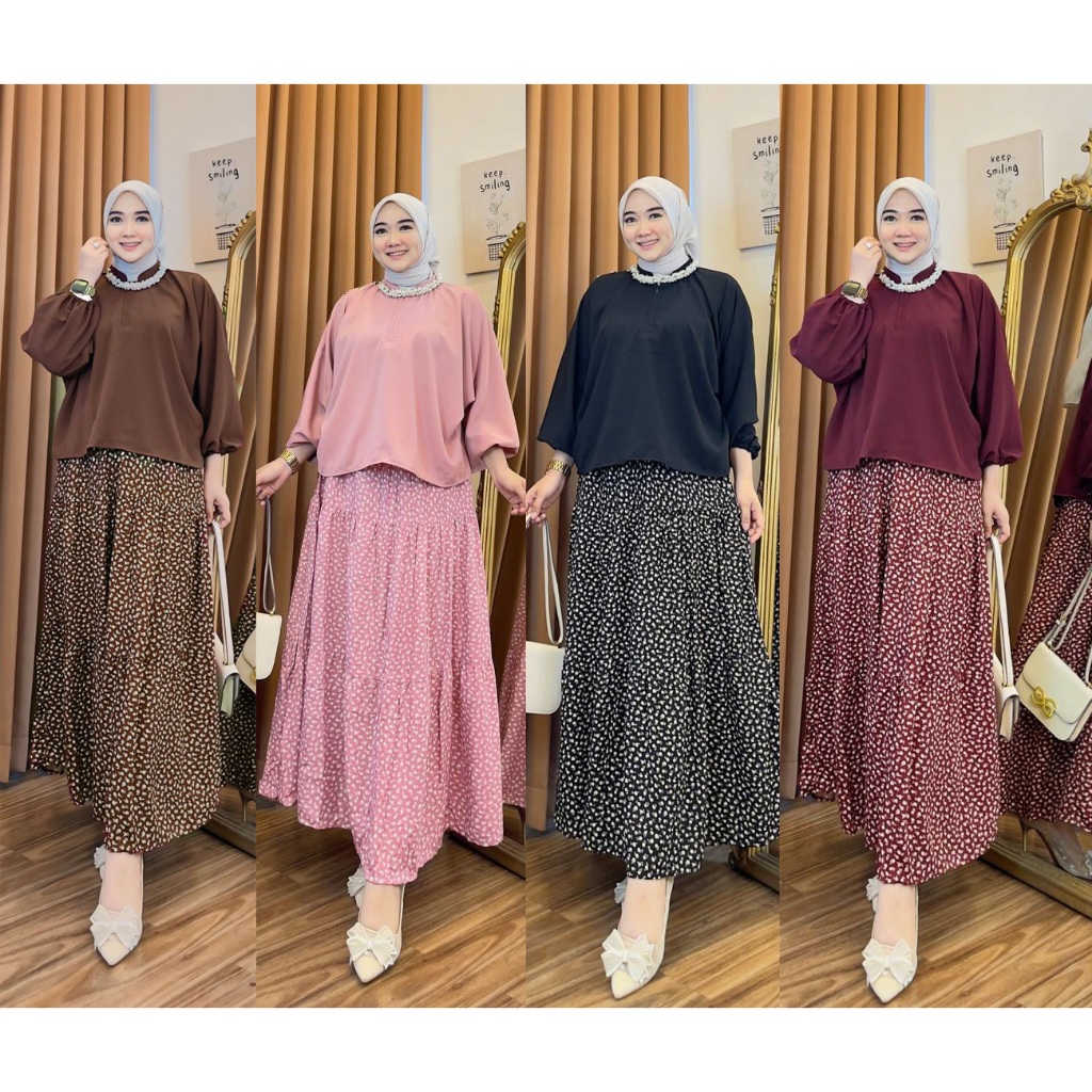 Citra Pakis Fashion - Yuki Set Rok Wanita Muslimah Viral Bahan Adem Motif Bunga Terbaru LD 110 cm