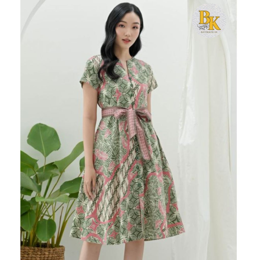 UBI 303 - Dress Batik Wanita Hijau / Terusan Batik Modern