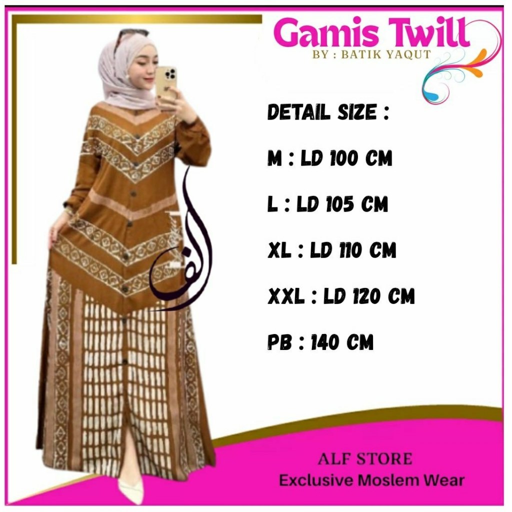 Gamis Twill Rayon Cap Malaman Premium Full Kancing Busui Friendly Panjang JUMBO GAMIS TWILL MOTIF BA