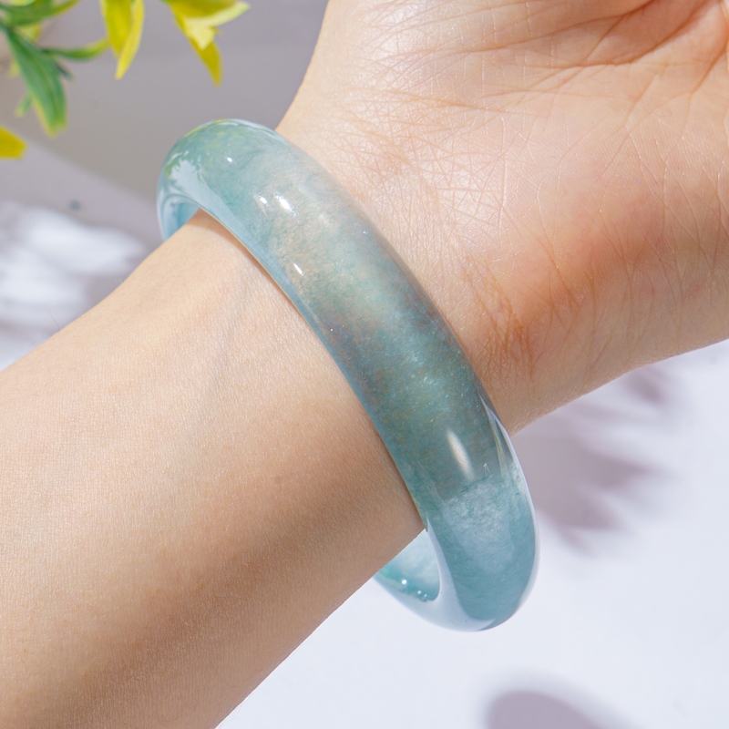 Myanmar gelang jade gelang tinggi es permeable gelang jade wanita es gelang busa jade kuli biru pine