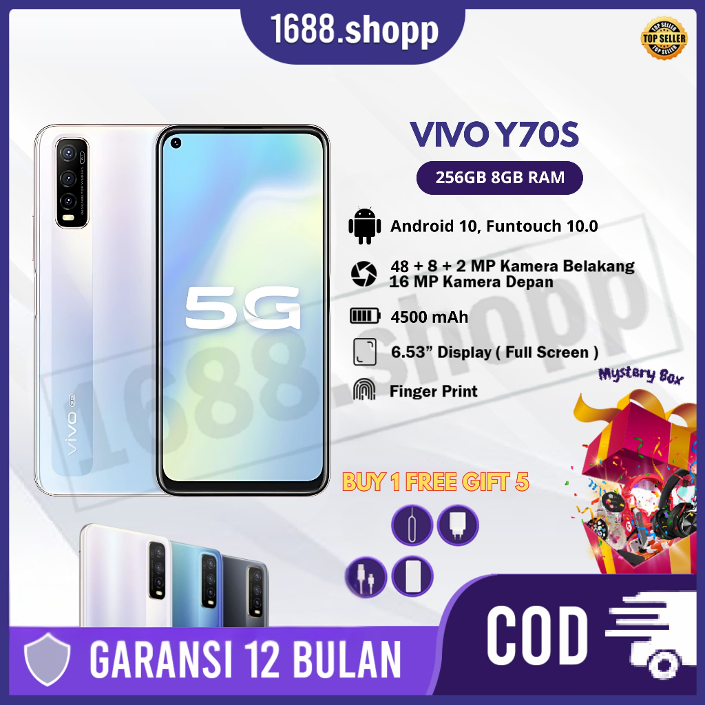 Vivo Y70s RAM 8 ROM 256GB Dual SIM Jaringan 5G NEW Garansi Toko 12 BULAN