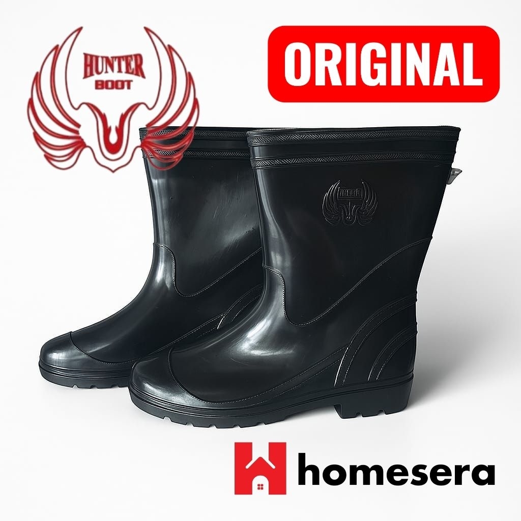 HUNTER JOSS - Sepatu Boot Hitam Anti Air & Anti Licin – Safety Boots Untuk Proyek