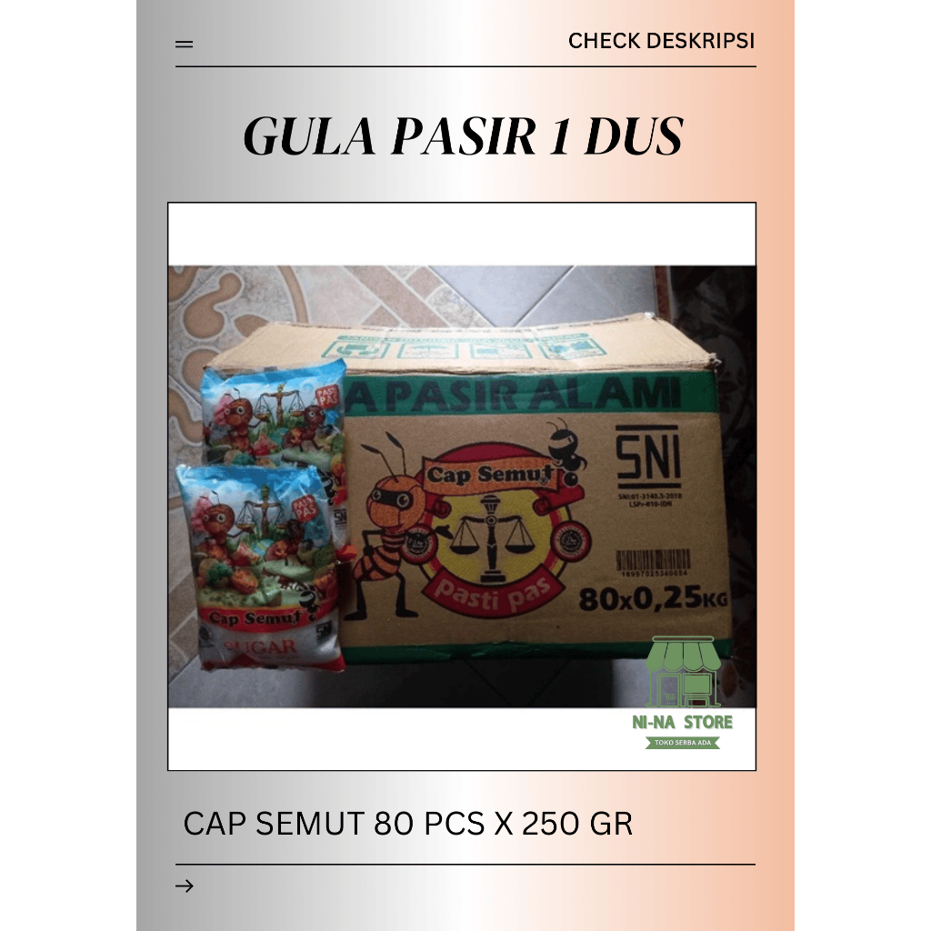 Ready GULA CAP SEMUT isi 80 kemasan 250gr kartonan 1 dus gula pasir kristal putih