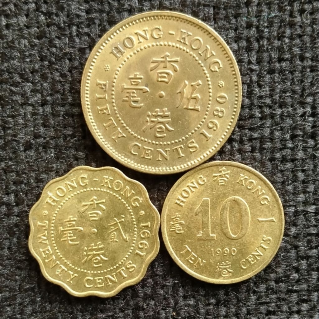 Set mini Koin Hongkong 50 - 20 - 10 cents rstu Elizabeth II 3 keping