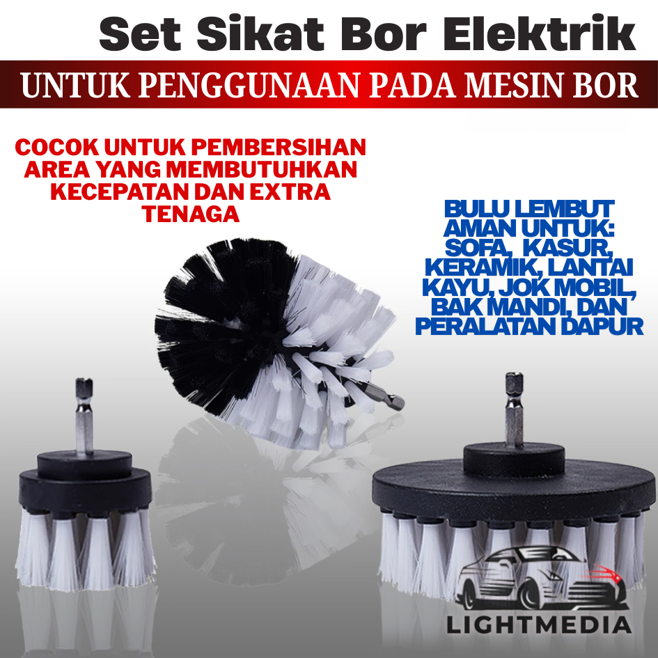 Sikat Bor Elektrik Pembersih Karpet Sofa Lantai Keramik Marmer Dinding 3 Pcs
