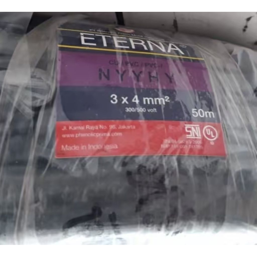 Kabel Serabut NYYHY 3x4 mm Eterna 3 x 4 mm Hitam 3x4mm Eterna 50 mtr 50Meter