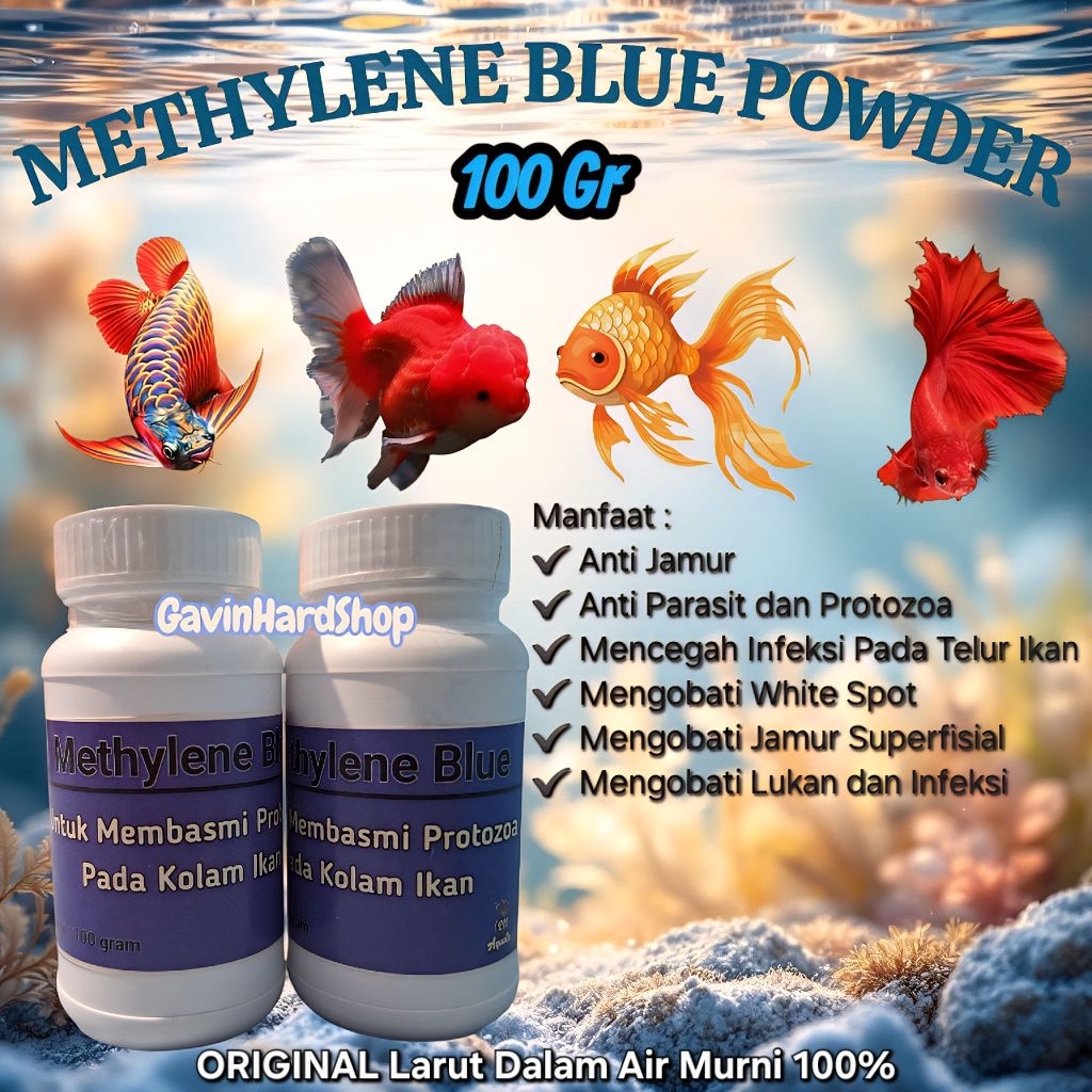 Methylene Metilin Metlin Blue Powder Serbuk 100 Gr Obat Ikan Hias Anti Jamur dan Parasit