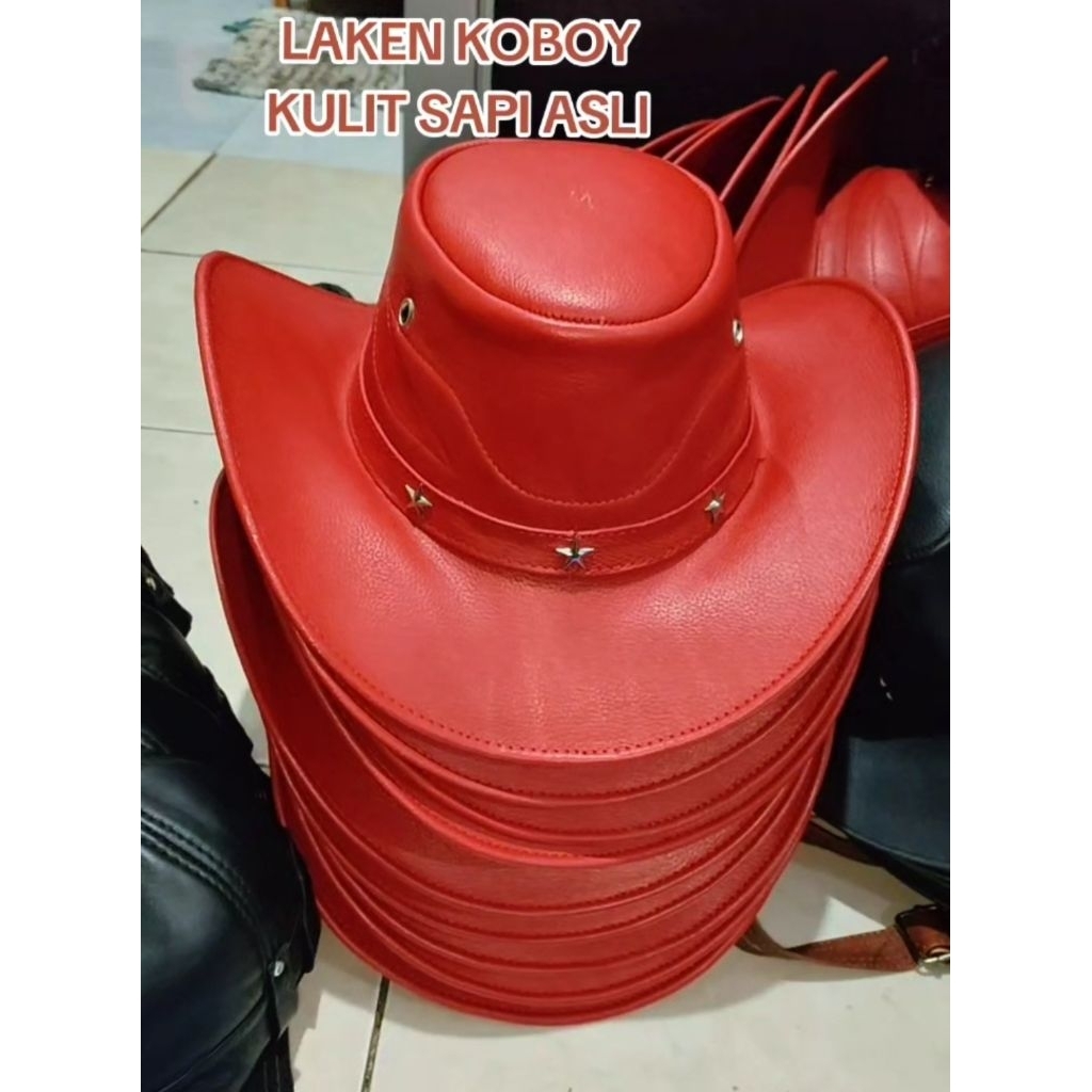 Cowboy Hat Topi Koboy Pria Kulit Sapi Asli Model Laken