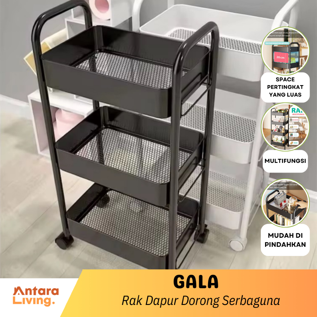 ANTARA - Rak Dapur Dorong Serbaguna Troli Besi 4 Tingkat Rak Susun Besi Multifungsi