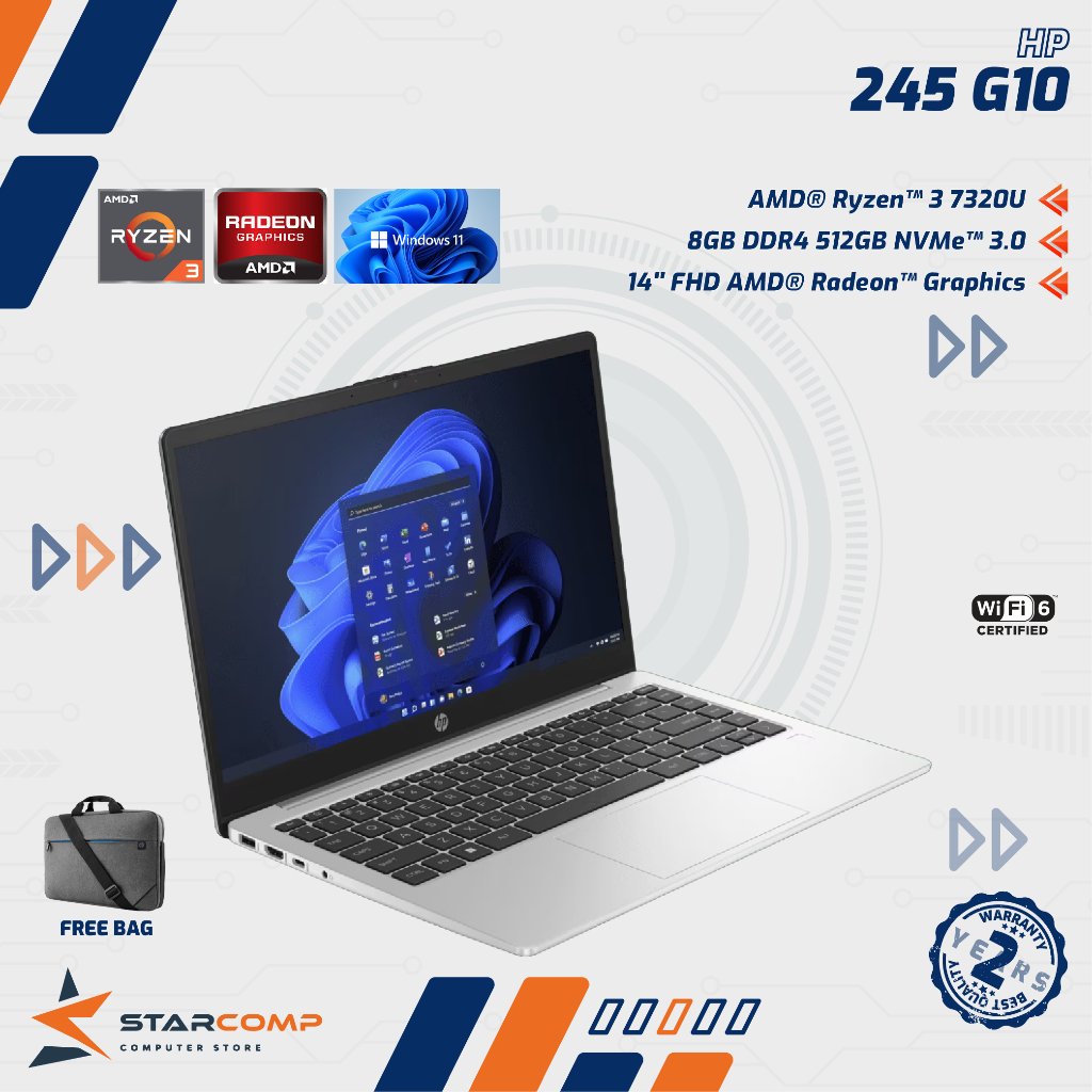 Laptop HP 245 G10 Ryzen 3 7320U 8GB 256GB SSD Radeon Vega7 14" W11