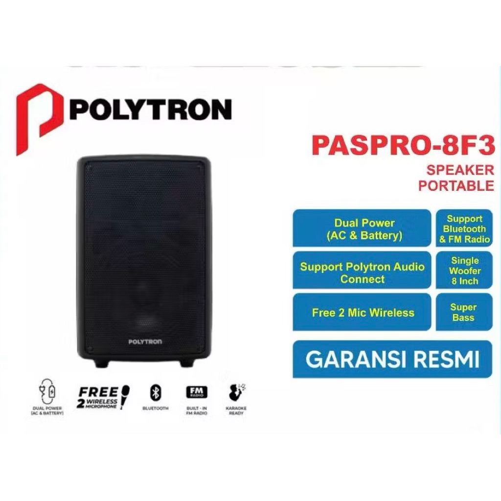 Polytron Pas Pro 8F3 Speaker Portable Bluetooh Polytron 8inch PasPro 08F3