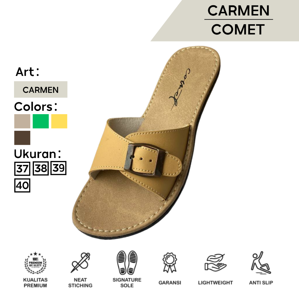 CARMEN Comet Sandal Slop Wanita Elegan Kulit Sintetis Sandal Wanita Non Slip Terbaru