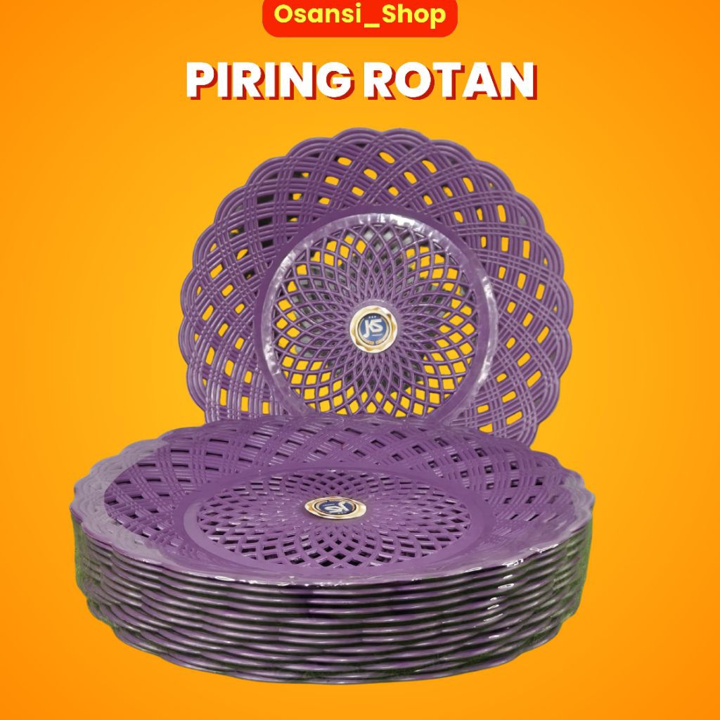 Piring Rotan Plastik 12 Pcs BPA Free Tahan Lama WARNA UNGU