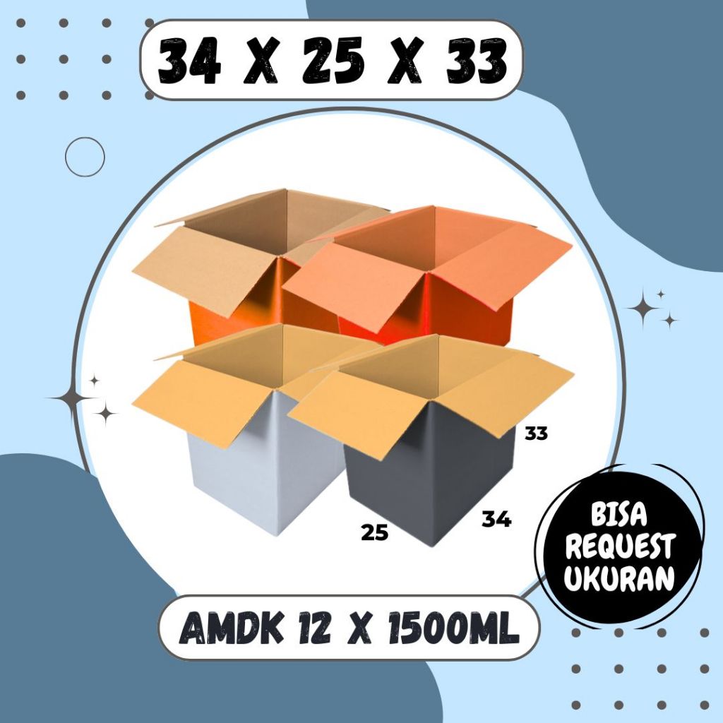 

Box AMDK 34x25x33 (12x1500ml) Kardus Packing A1 Karton Dus Kotak Kemasan Botol Jamu Madu Air Mineral