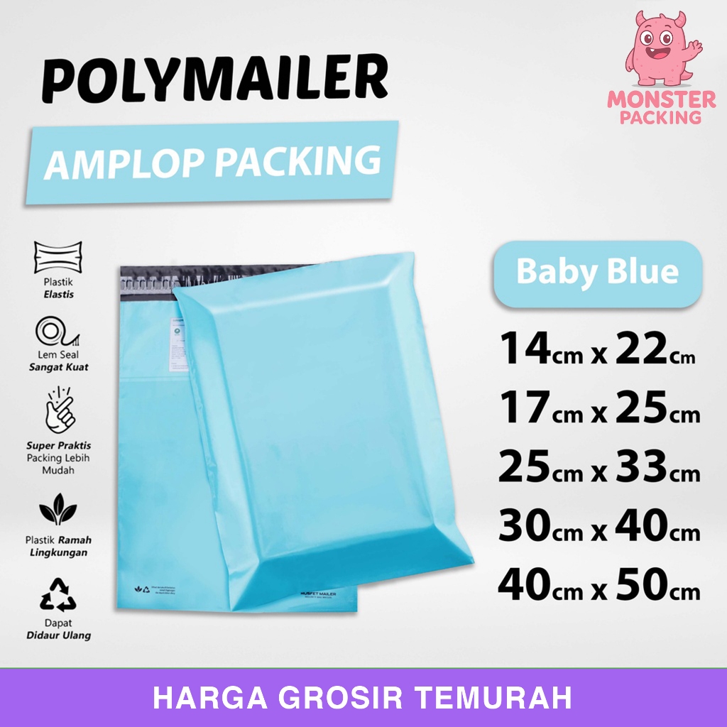 Polymailer Polimailer Amplop Plastik Packing Tosca / Baby Blue Rusfet Premium Satuan