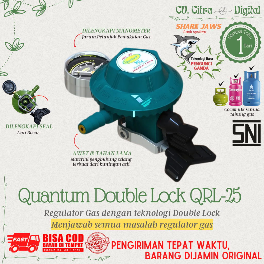 Regulator Gas Quantum Double Lock LPG QRL-25  / Regulator Tekanan Rendah Double Lock dengan Meteran