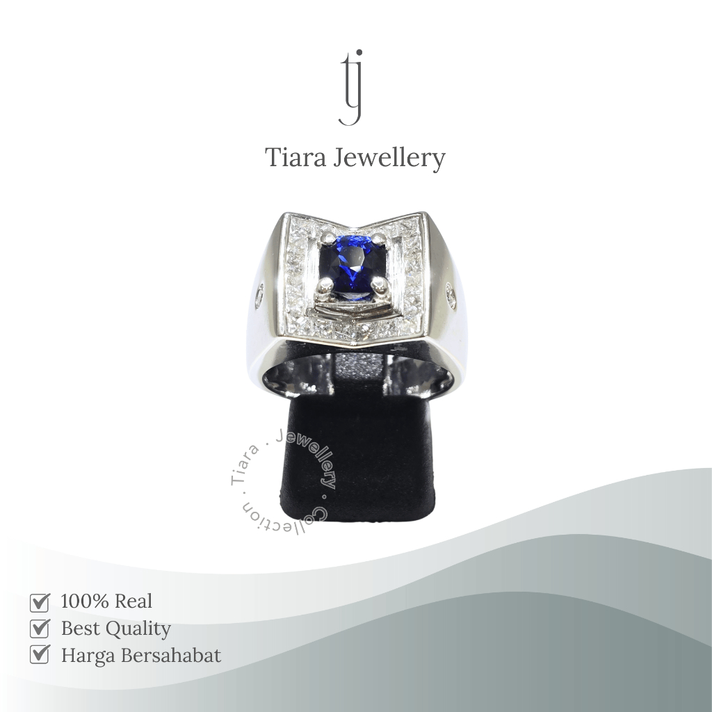 Tiara Jewellery - Unique Men's Sapphire Ring 18K White Gold Diamond [MS14] / Cincin Cowok Unik Canti
