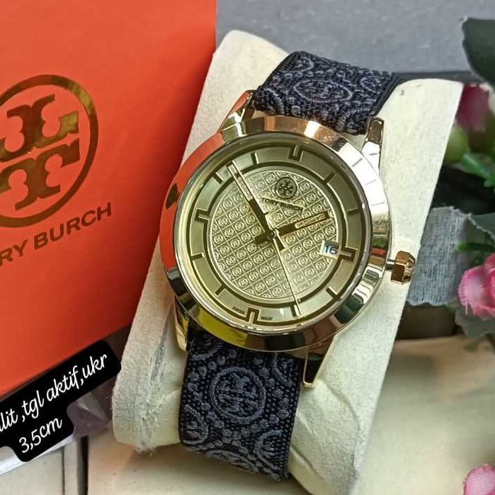Jam Tangan Wanita TB1707 Fashion Kulit Kombinasi Kanvas Premium Tanggal Aktif Uk 3,8cm Free Box