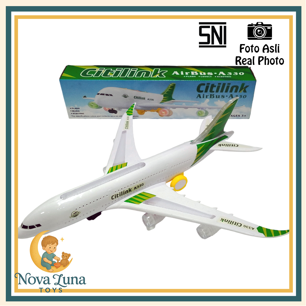 NovaLuna Mainan Anak Pesawat Baterai Airbus Citilink Air Lampu Suara A330-130CK