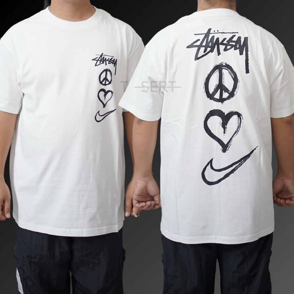 Nike x Stussy Peace Love Swoosh Tee White / Baju Kaos Stussy Authentic