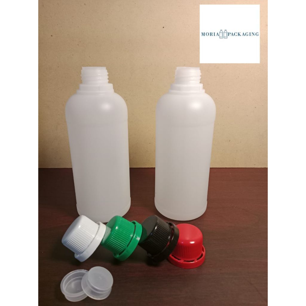 Botol Agro 500ml Transparan HDPE / Botol Labor 500ml / Tutup Agro Merah, Putih, Hijau,Hitam