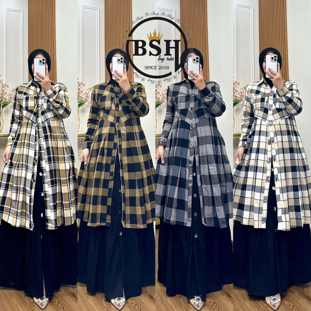 GAMIS SET PIRAMID LENI INNER OUTER Bshop BY BSH GAMIS KATUN FLANEL KOMBINASI LINEN BY BSH