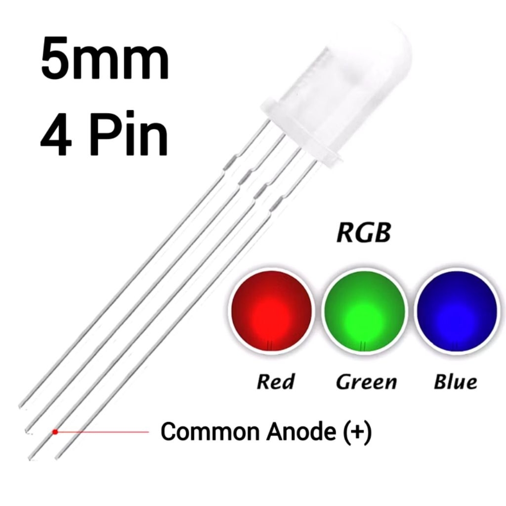 1 Biji Lampu Led 5mm Emitting Diode Transparan 4 Pin RGB Common Anode