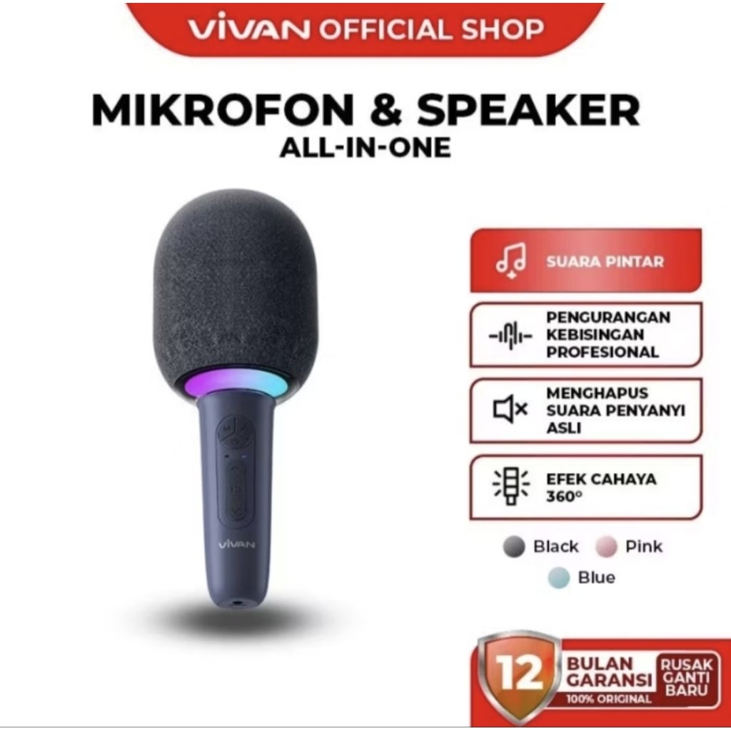 VIVAN VS9 Bluetooth Karaoke Speaker 360° RGB Light Voice Changer