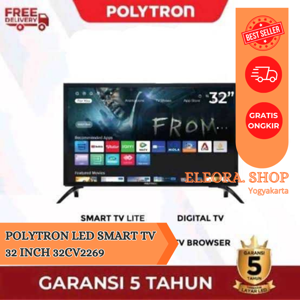 POLYTRON LED TV SMART 32 INCH PLD 32CV2269 YOUTUBE MOLA GARANSI
