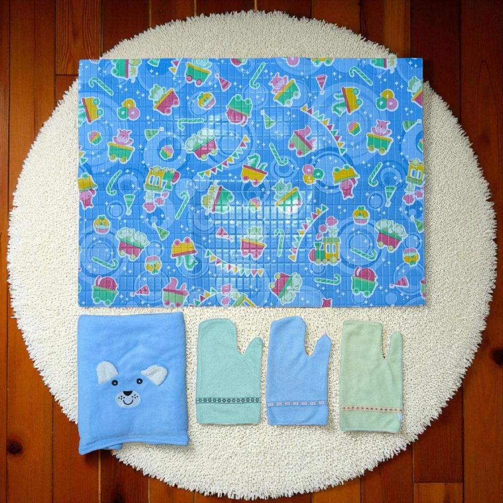 Paket Hemat Perlengkapan Mandi Bayi Perlak Handuk Waslap Set Baby Newborn