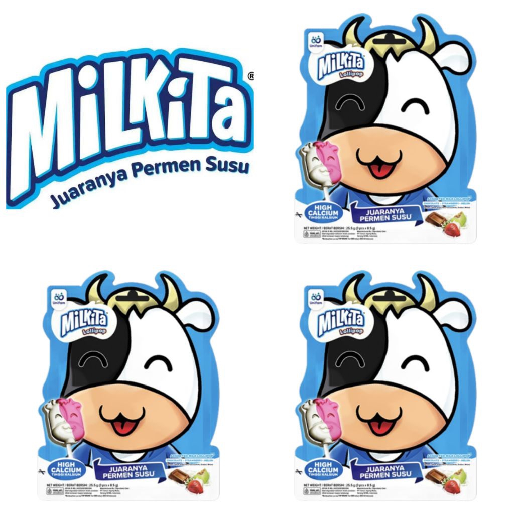 

Milkita Permen Susu Lolipop Biru Aneka 3 x 8,5 Gr