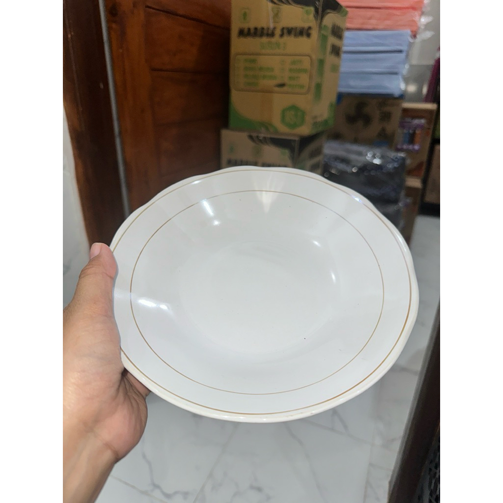 piring keramik putih list emas piring 8” mangkok keramik 7”