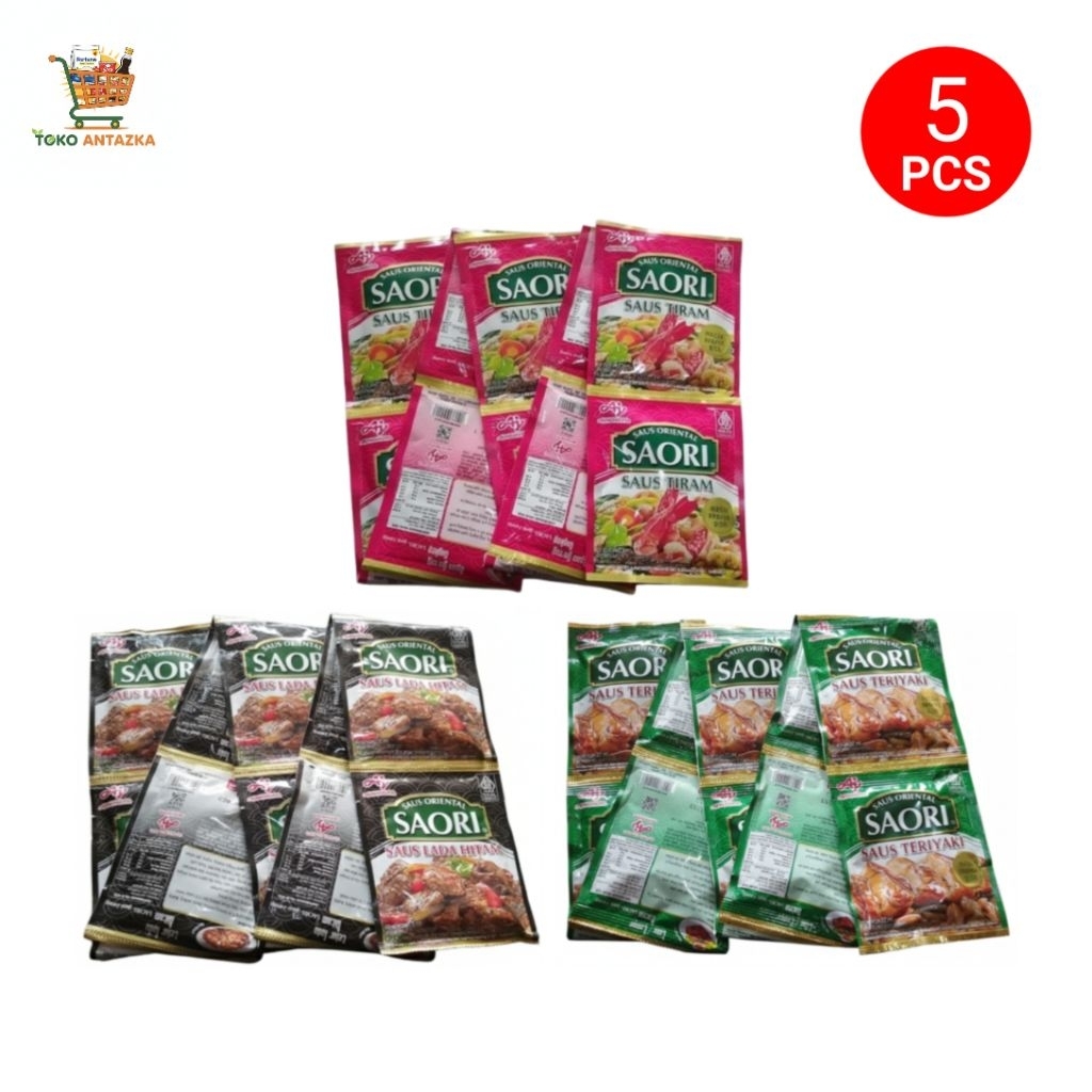 Saori Saus Sachet Renceng Semua Varian 5 PCS ( Tiram 23ml, Teriyaki 22ml, Lada Hitam 26ml )